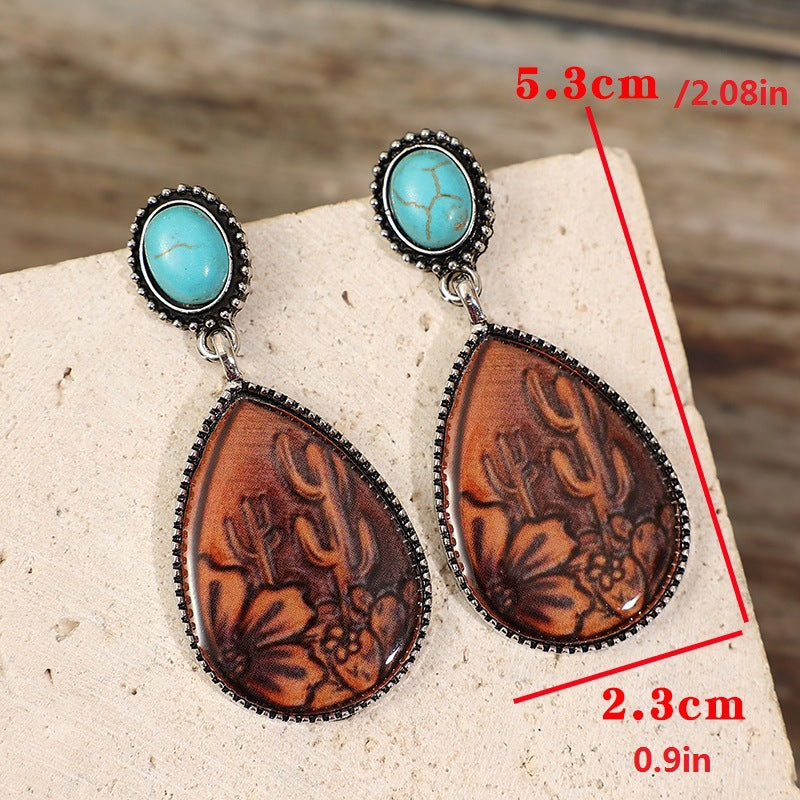 Boho Drop-shaped Brown Turquoise Earrings