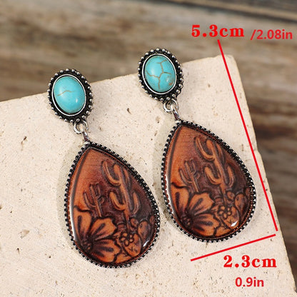 Boho Drop-shaped Brown Turquoise Earrings
