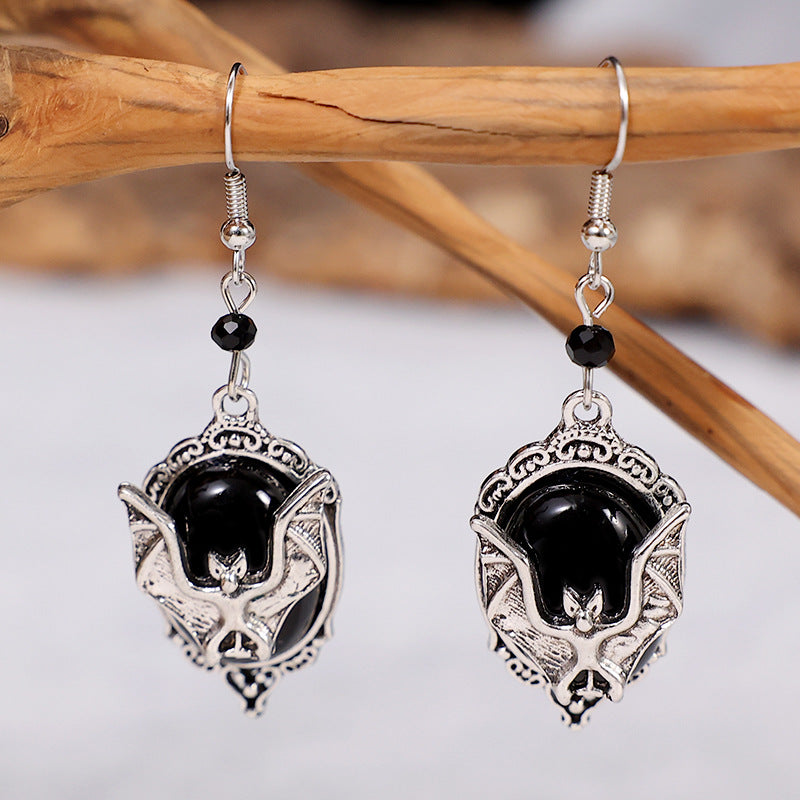 Retro Black Gemstone Spider Earrings