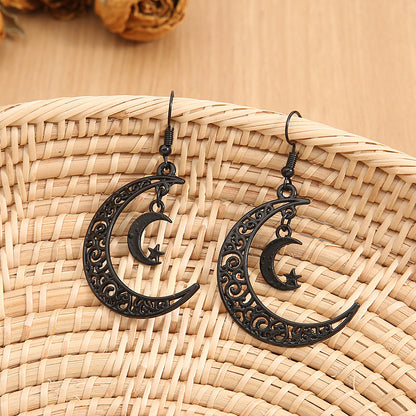 【Halloween Black Collection】 Hollow Crescent-shaped Earrings