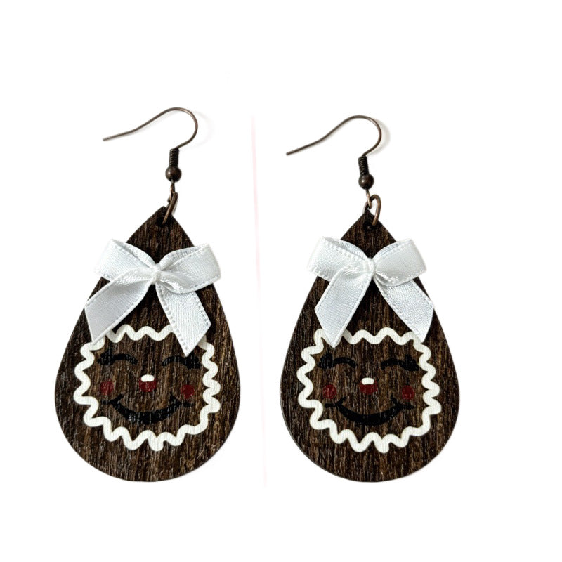 Gingerbread Man Bow-shaped Wooden Earrings
