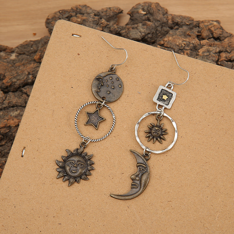 Five-Pointed Star Sun & Moon Earrings