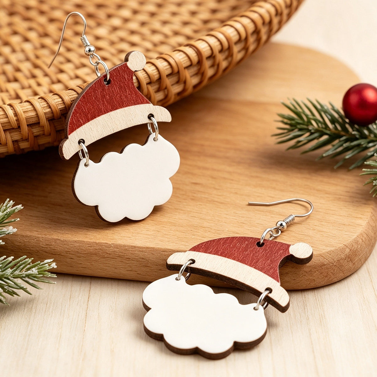 White Cloud Christmas Hat Patch Earrings