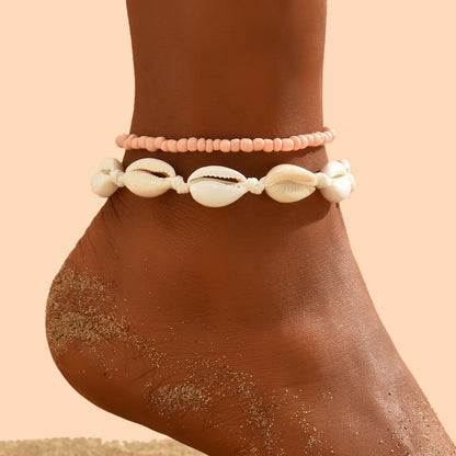 Beach-themed Shell and Rice Pearl Anklet