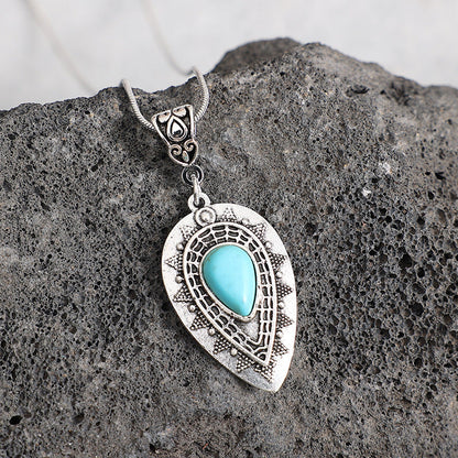 Engraved drop-Shaped Turquoise Necklace
