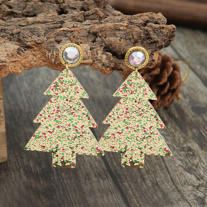 Personalized Sequined Christmas Tree Leather Earrings