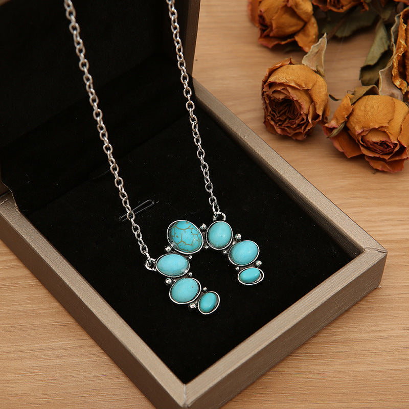 U-shaped Water-drop Turquoise Pendant Necklace