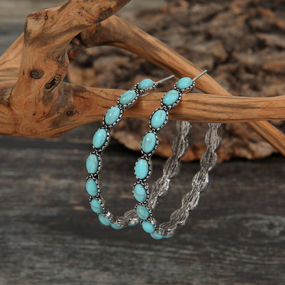 Large Circle C-Shaped Turquoise Earrings