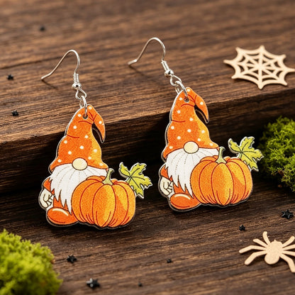 【Halloween Pumpkin Old Man】 Retro Wooden Earrings
