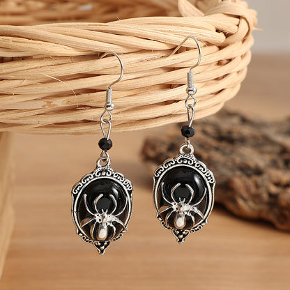 Retro Black Gemstone Spider Earrings