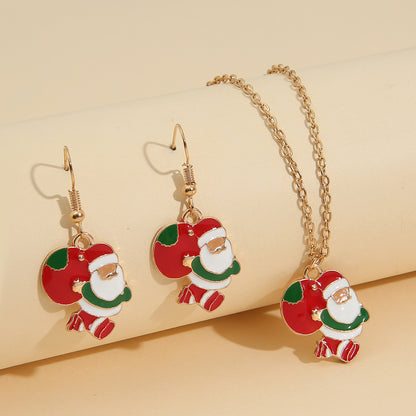 Personalized Cartoon Santa Claus Necklace Earrings Set