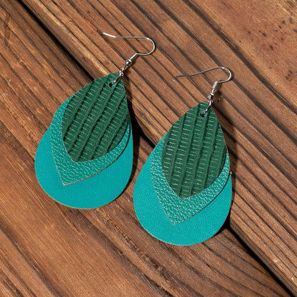 Multi-layered Water-drop Style Leather Earrings