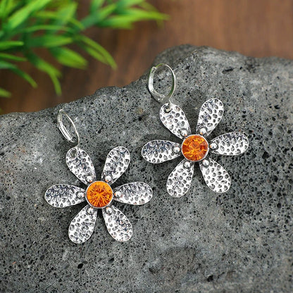 Silver Orange Flower Earrings