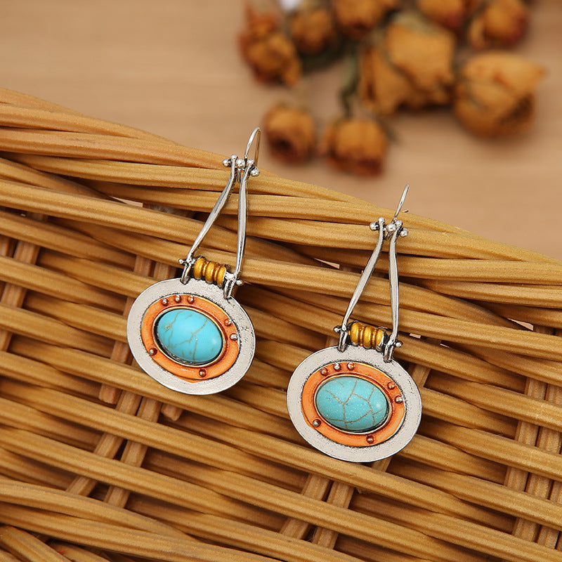 Elliptical Turquoise Double-Color Earrings