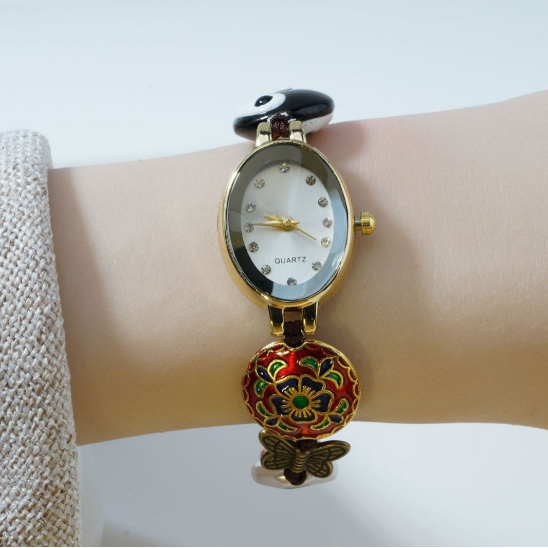 Retro Oval Enamel Bead Bracelet Watch