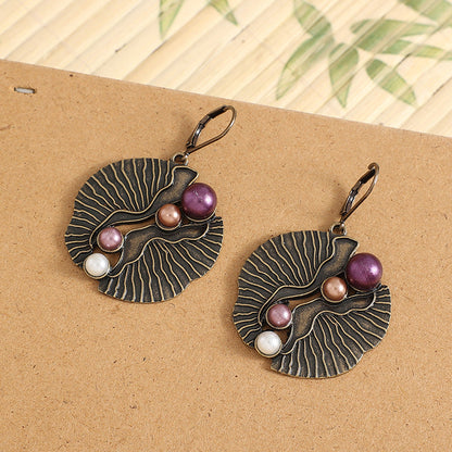Fan-shaped Colored Pearl Earrings