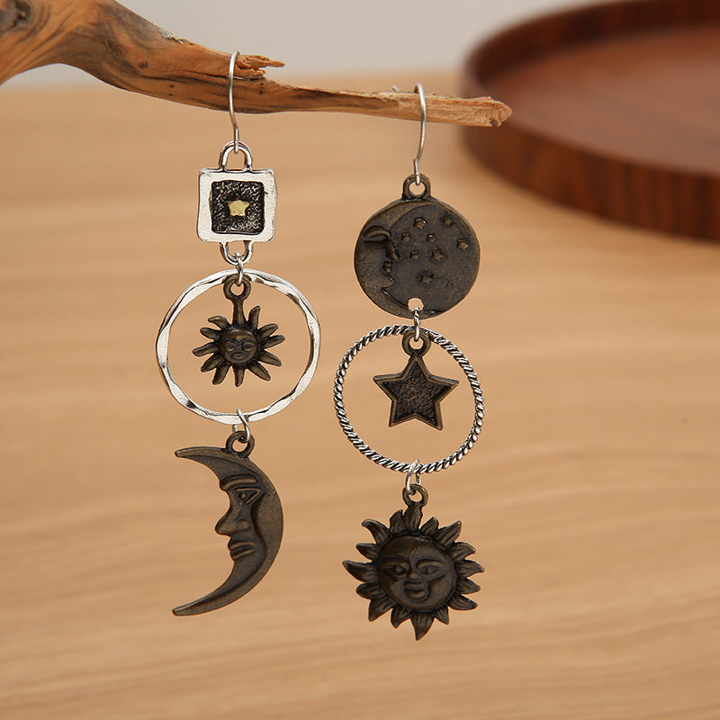Five-Pointed Star Sun & Moon Earrings