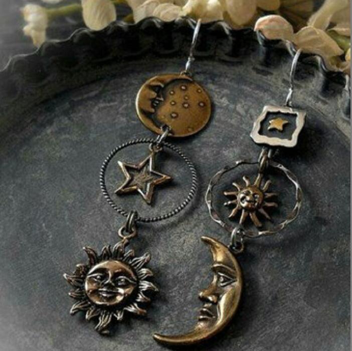 Five-Pointed Star Sun & Moon Earrings