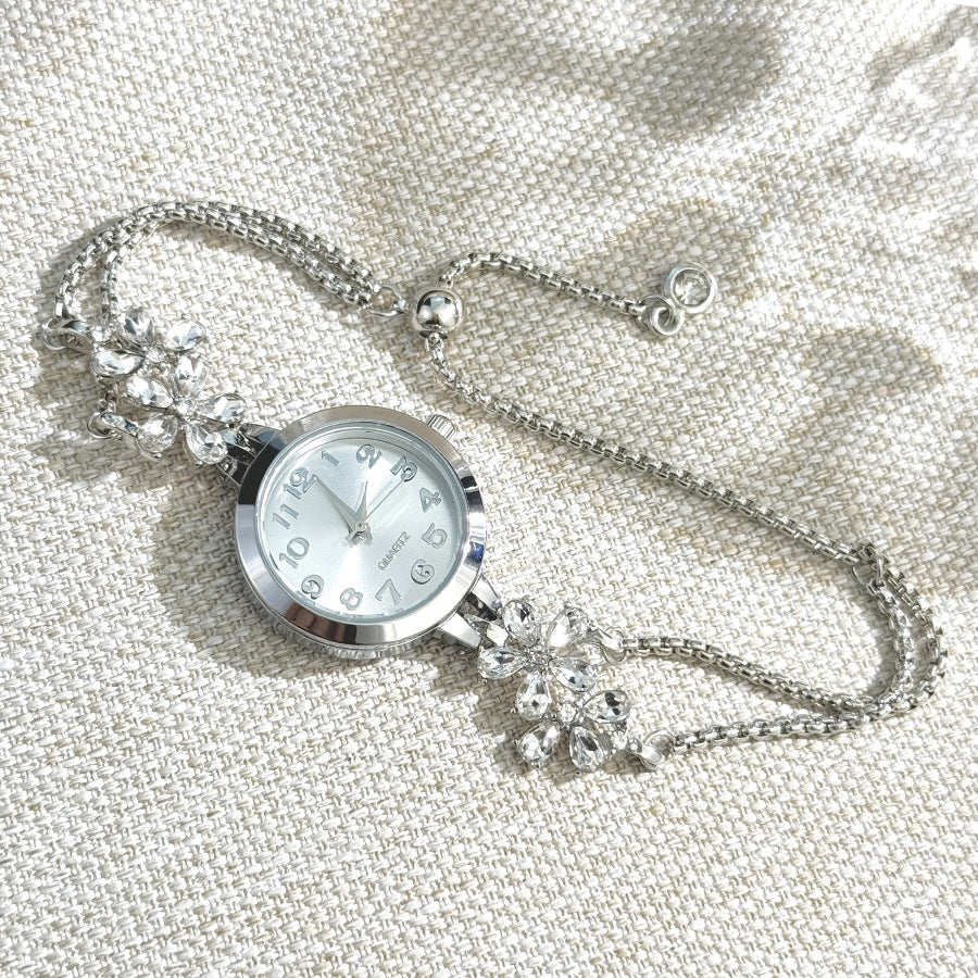 Diamond-Studded Flower-Shaped Colored Watch Bracelet