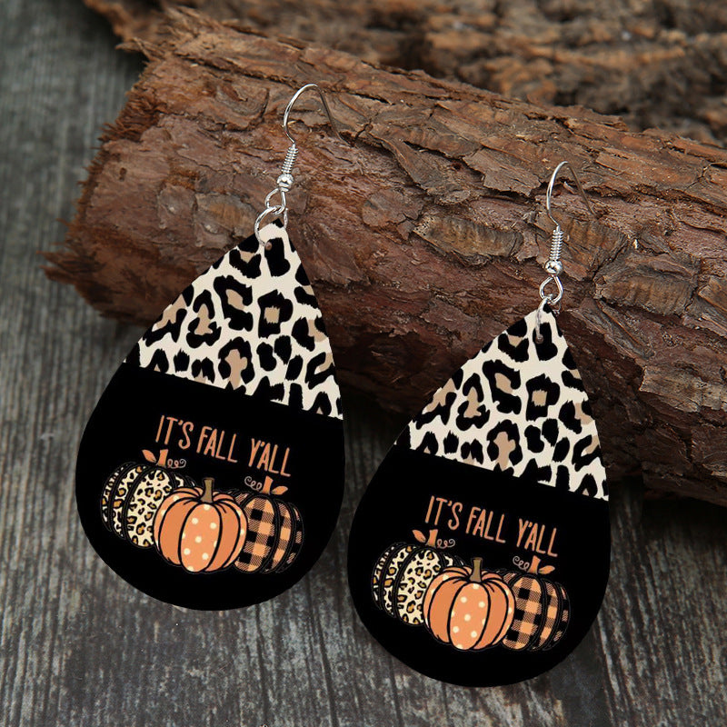 Leopard-patterned Pumpkin Creative Leather Earrings