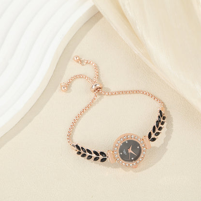 Diamond-encrusted Leaf-shaped Quartz Bracelet Watch