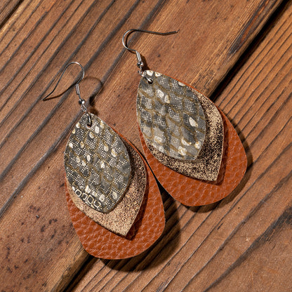 Multi-layered Water-drop Style Leather Earrings