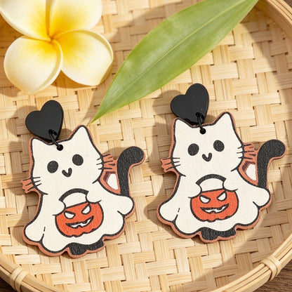 【Halloween Party】Scary Cat Pumpkin Earrings