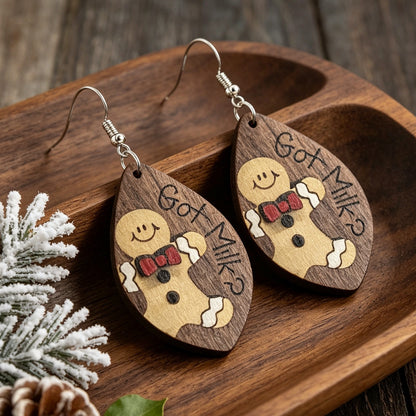 Elk Gingerbread Man Wooden Cute Earrings