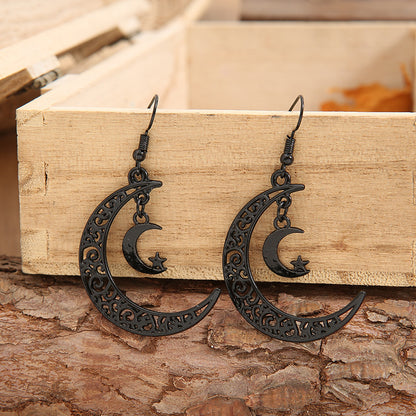 【Halloween Black Collection】 Hollow Crescent-shaped Earrings