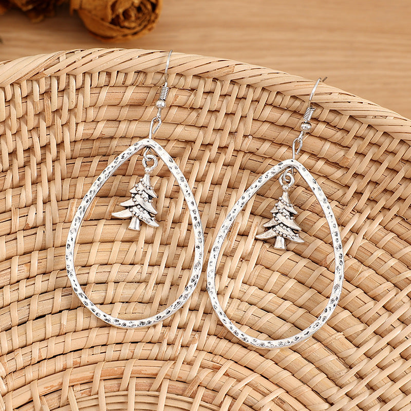 Creative Drop-shaped Hollow Christmas Tree Earrings