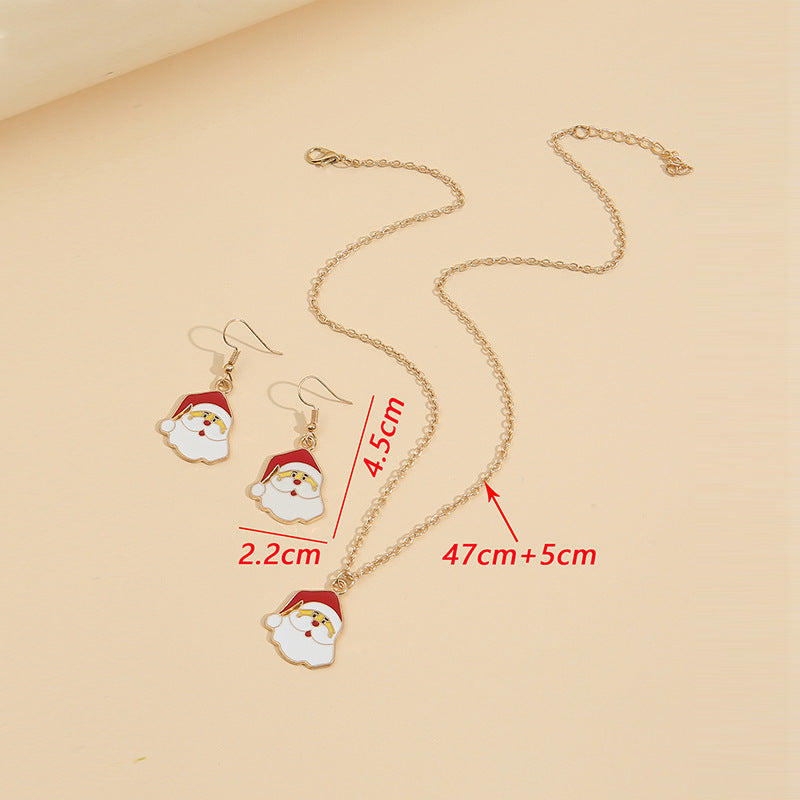 Personalized Cartoon Santa Claus Necklace Earrings Set