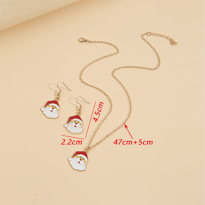 Personalized Cartoon Santa Claus Necklace Earrings Set
