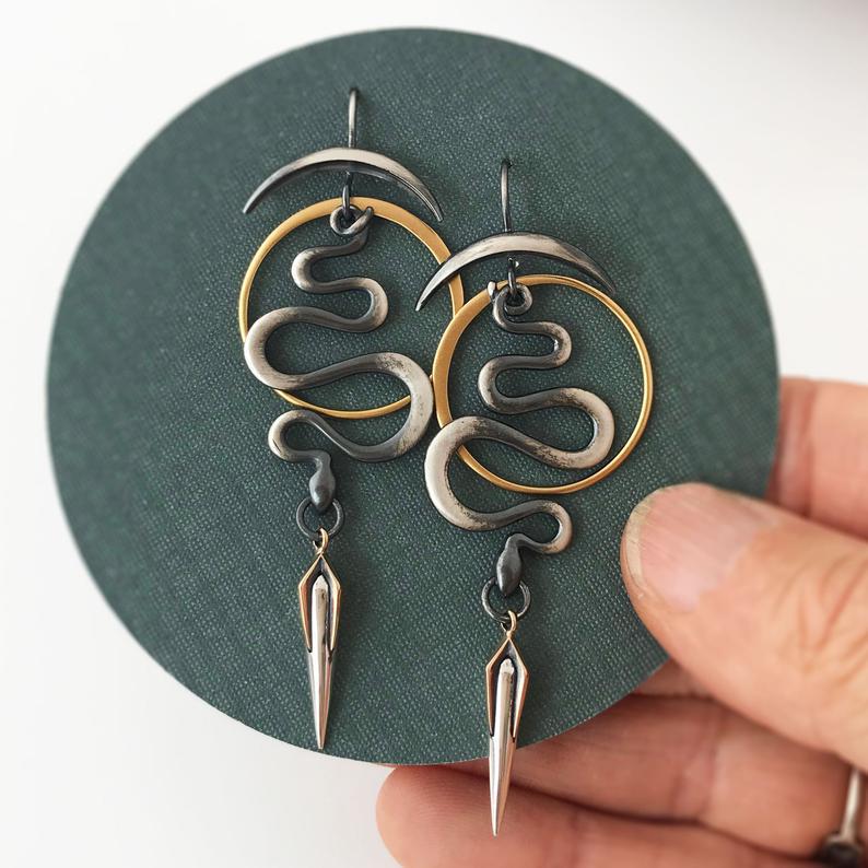Snake-Shaped Pendant Earrings