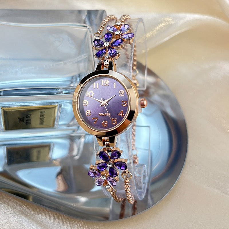 Diamond-Studded Flower-Shaped Colored Watch Bracelet