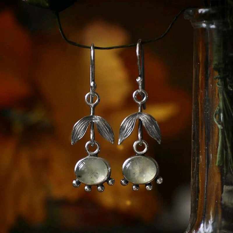 Leaf-Shaped Eat's Eye Stone Earrings
