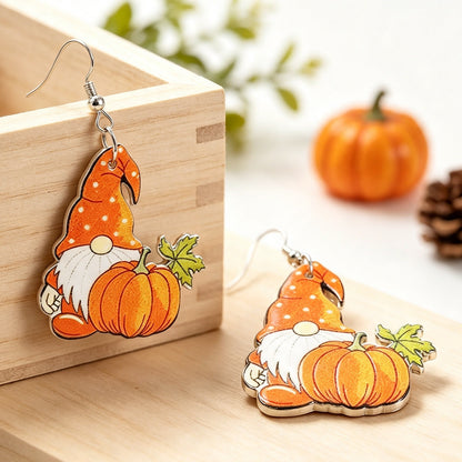 【Halloween Pumpkin Old Man】 Retro Wooden Earrings