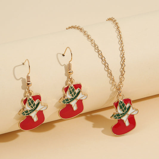 Bows Christmas Stocking Earrings Necklace Set