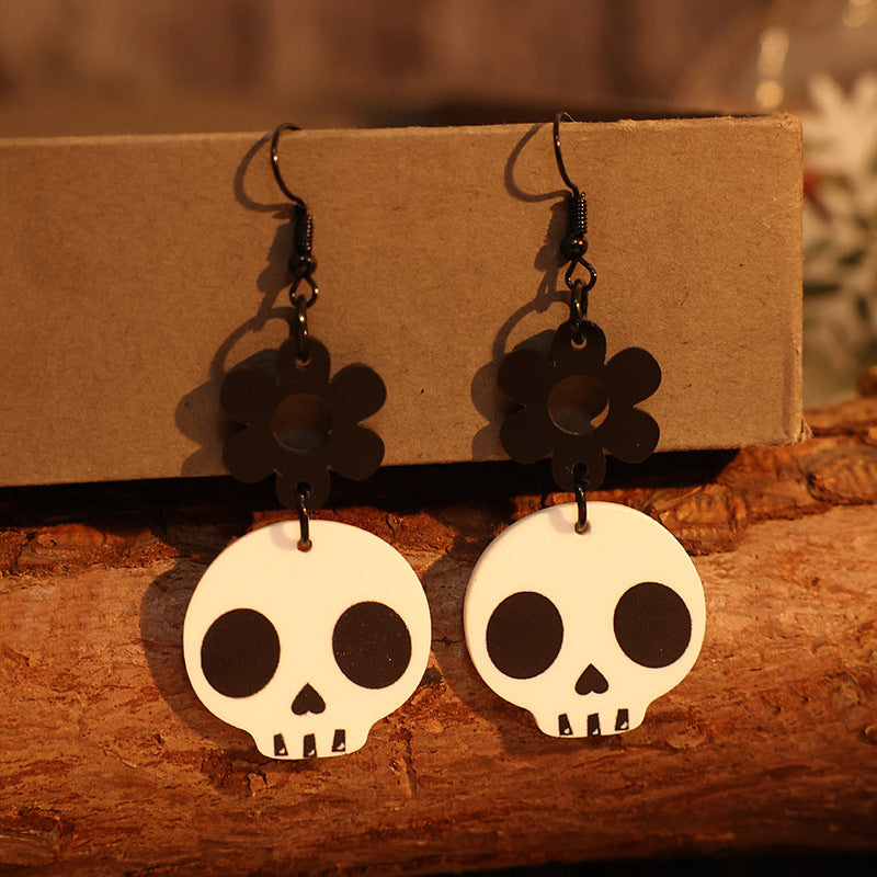 Recessed Flower & Skull-Shaped Earrings