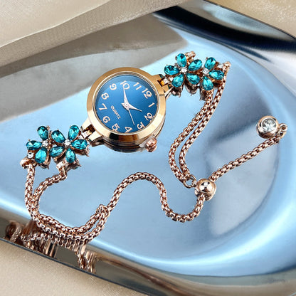 Diamond-Studded Flower-Shaped Colored Watch Bracelet