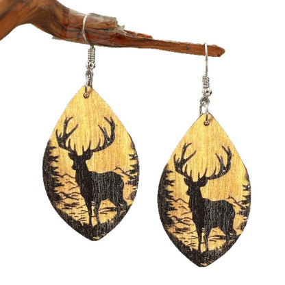 Elk Gingerbread Man Wooden Cute Earrings