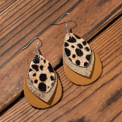 Multi-layered Water-drop Style Leather Earrings