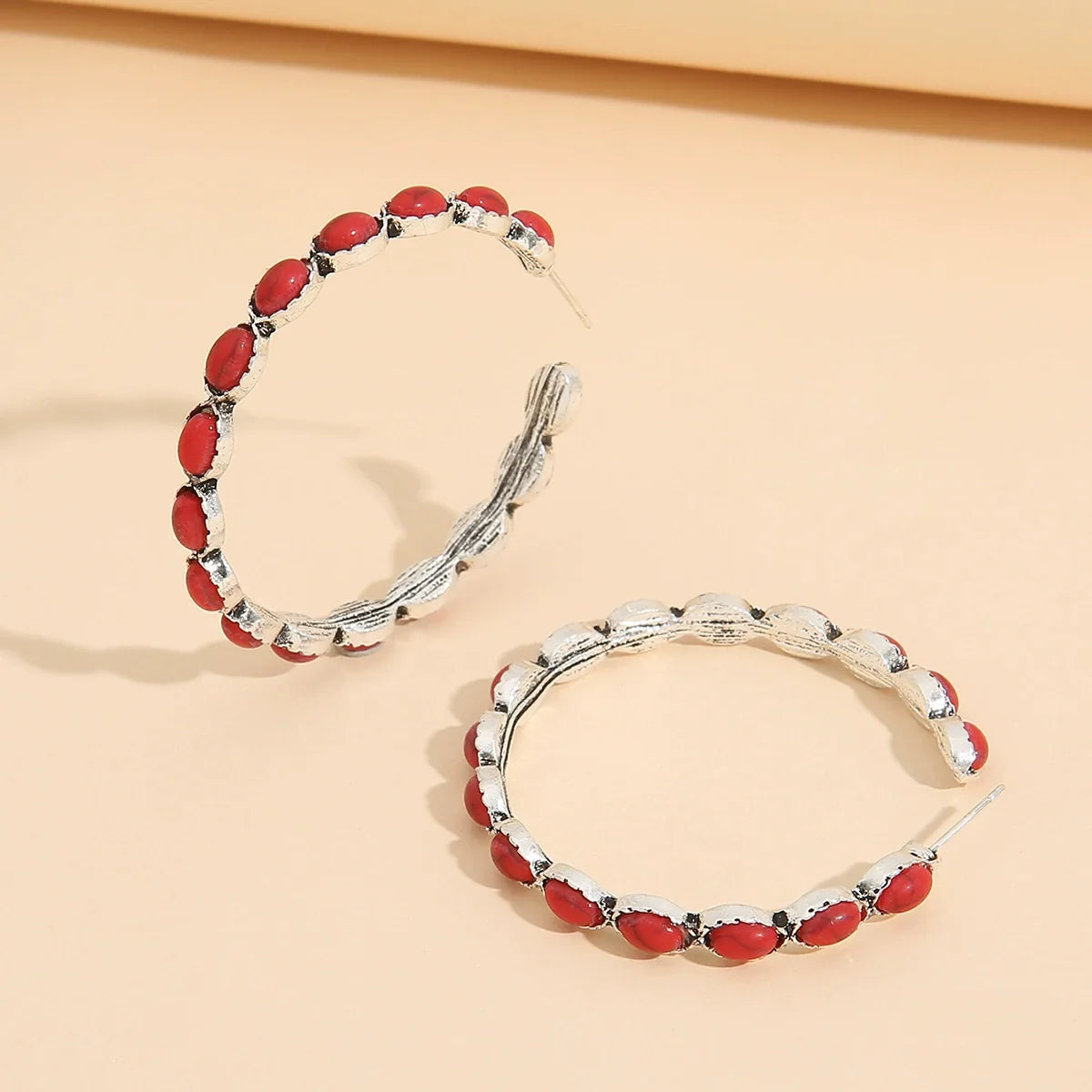 Large Circle C-Shaped Turquoise Earrings