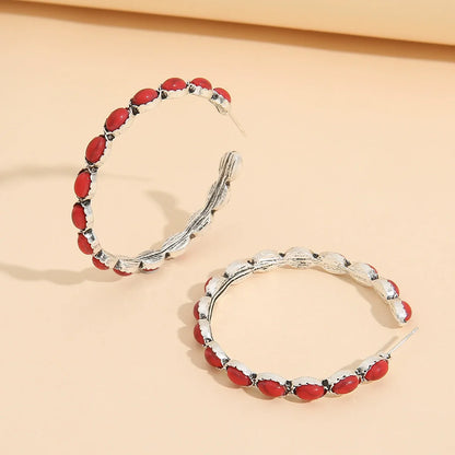 Large Circle C-Shaped Turquoise Earrings