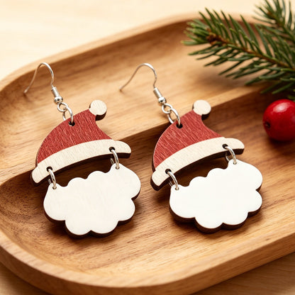 White Cloud Christmas Hat Patch Earrings