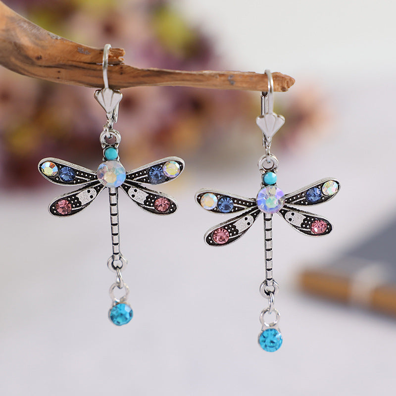 Colorful Diamond Dragonfly Fashion Earrings