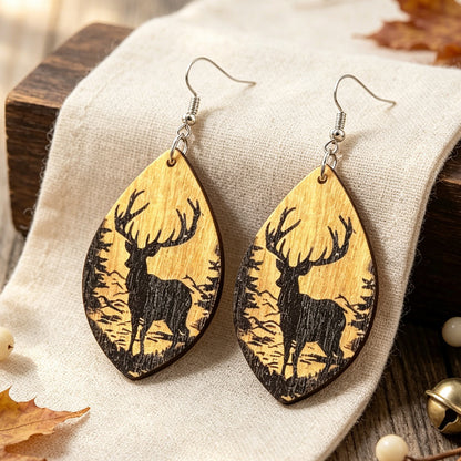 Elk Gingerbread Man Wooden Cute Earrings