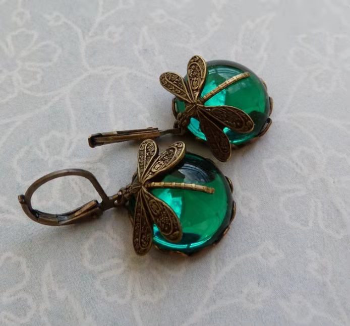 Vintage Moonstone Butterfly Pattern Earrings