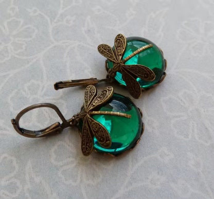 Vintage Moonstone Butterfly Pattern Earrings