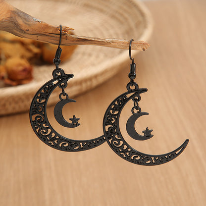 【Halloween Black Collection】 Hollow Crescent-shaped Earrings