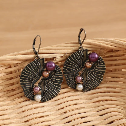 Fan-shaped Colored Pearl Earrings